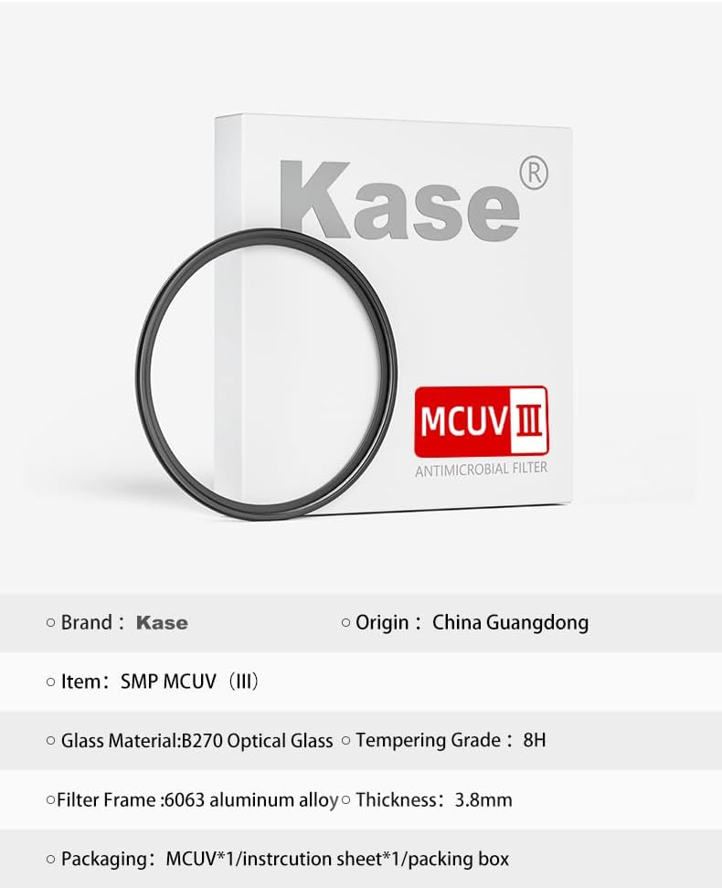 Kase فلتر UV رفيع ملولب SMP MCUV III متعدد الطلاء زجاج بصري مقسى ومتين مضاد للتوهج منخفض الانعكاس (105 مم) - Image 3